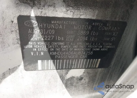 2010 Hyundai Elantra Gls z USA, uszkodzony, nr VIN KMHDU4AD6AU874258